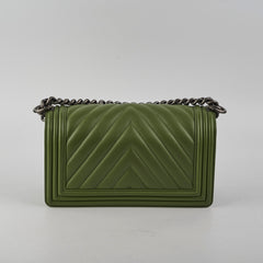 Chanel Old Medium Boy Lambskin Oilve Green