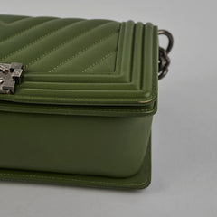 Chanel Old Medium Boy Lambskin Oilve Green