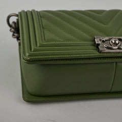 Chanel Old Medium Boy Lambskin Oilve Green