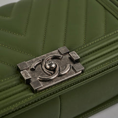 Chanel Old Medium Boy Lambskin Oilve Green