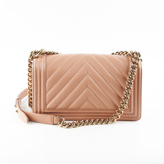 Chanel Old Medium Boy Chevron Caviar Beige- Series 25