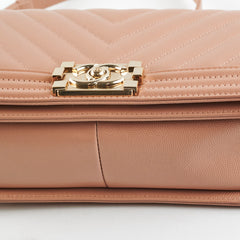 Chanel Old Medium Boy Chevron Caviar Beige- Series 25
