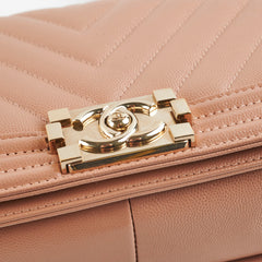 Chanel Old Medium Boy Chevron Caviar Beige- Series 25