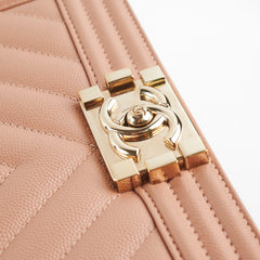 Chanel Old Medium Boy Chevron Caviar Beige- Series 25