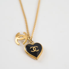 Chanel CC Heart Enamel Gold Tone Necklace