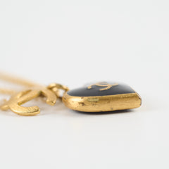 Chanel CC Heart Enamel Gold Tone Necklace