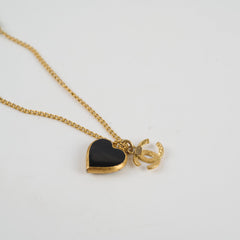 Chanel CC Heart Enamel Gold Tone Necklace