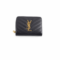 Saint Laurent Cassandre Matelassé Compact Zip Wallet Black