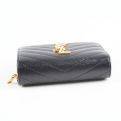 Saint Laurent Cassandre Matelassé Compact Zip Wallet Black