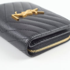 Saint Laurent Cassandre Matelassé Compact Zip Wallet Black