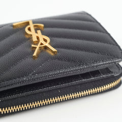 Saint Laurent Cassandre Matelassé Compact Zip Wallet Black
