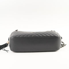 Chanel Diagonal Chevron Quilted Tassel Camera Bag Black