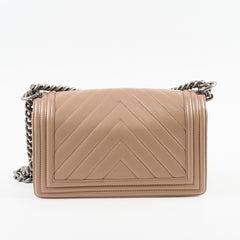 Chanel Old Medium Boy Bag Chevron Dark Pink