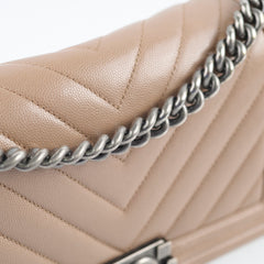 Chanel Old Medium Boy Bag Chevron Dark Pink