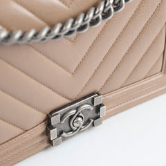 Chanel Old Medium Boy Bag Chevron Dark Pink