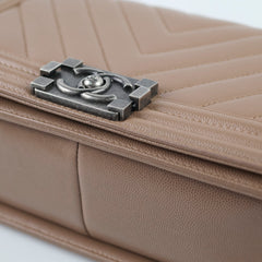 Chanel Old Medium Boy Bag Chevron Dark Pink