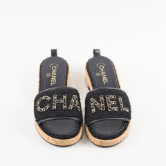 Chanel Tweed Mules Black Size 38