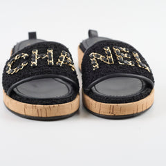Chanel Tweed Mules Black Size 38