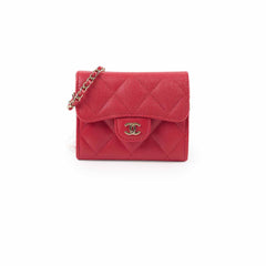 Chanel Caviar Flap Card Holder On Chain Red Series 31