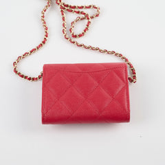 Chanel Caviar Flap Card Holder On Chain Red Series 31