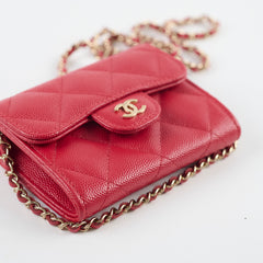 Chanel Caviar Flap Card Holder On Chain Red Series 31