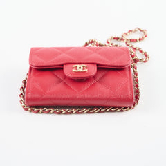 Chanel Caviar Flap Card Holder On Chain Red Series 31