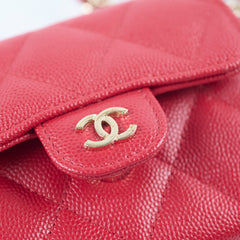 Chanel Caviar Flap Card Holder On Chain Red Series 31
