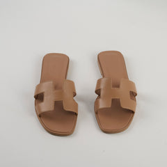 Hermes Oran Slides Beige Lin