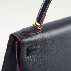 Hermes Kelly 28 Contour Epsom Blue Indigo/ Rouge H X Stamp