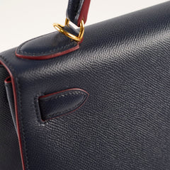 Hermes Kelly 28 Contour Epsom Blue Indigo/ Rouge H X Stamp