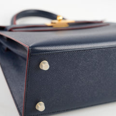 Hermes Kelly 28 Contour Epsom Blue Indigo/ Rouge H X Stamp