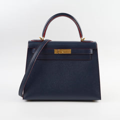 Hermes Kelly 28 Contour Epsom Blue Indigo/ Rouge H X Stamp