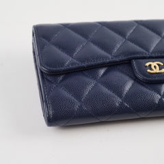 Chanel classic Long Wallet Caviar Navy