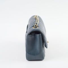 Chanel Chevron Mini Rectangular Classic Flap Dark Grey/Blue