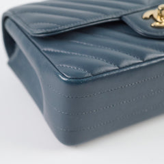 Chanel Chevron Mini Rectangular Classic Flap Dark Grey/Blue