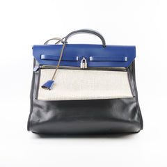 Hermes Herbag Zip 39 Bag Berline Canvas/Leather Black/Blue SHW