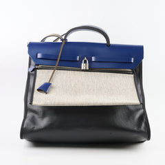 Hermes Herbag Zip 39 Bag Berline Canvas/Leather Black/Blue SHW