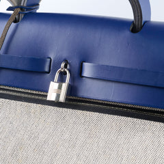 Hermes Herbag Zip 39 Bag Berline Canvas/Leather Black/Blue SHW