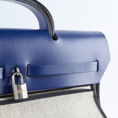 Hermes Herbag Zip 39 Bag Berline Canvas/Leather Black/Blue SHW