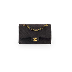 Chanel Vintage Chevron Suede Medium Black Classic Flap