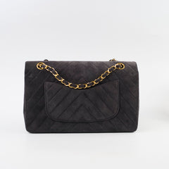 Chanel Vintage Chevron Suede Medium Black Classic Flap