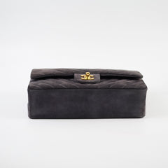 Chanel Vintage Chevron Suede Medium Black Classic Flap