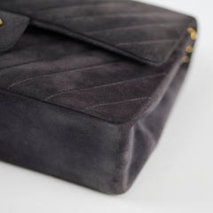 Chanel Vintage Chevron Suede Medium Black Classic Flap