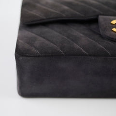 Chanel Vintage Chevron Suede Medium Black Classic Flap