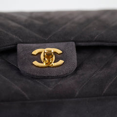 Chanel Vintage Chevron Suede Medium Black Classic Flap