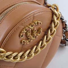 Chanel 19 Round Clutch Lambskin Tan