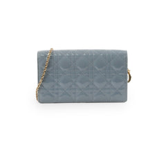 Dior Patent Wallet on Chain Dusty Blue