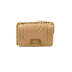 Chanel Small Boy Chevron Beige Calfskin