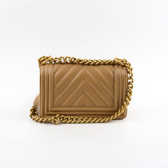 Chanel Small Boy Chevron Beige Calfskin