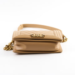 Chanel Small Boy Chevron Beige Calfskin